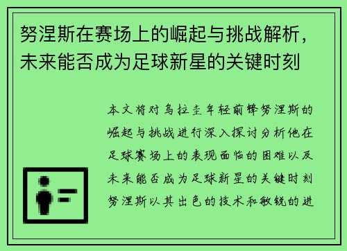 努涅斯在赛场上的崛起与挑战解析，未来能否成为足球新星的关键时刻